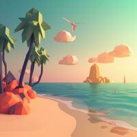 low-poly été plage génératif ai photo