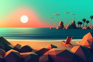 low-poly été plage génératif ai photo