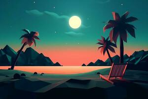 low-poly été nuit plage génératif ai photo