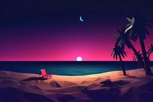 low-poly été nuit plage génératif ai photo