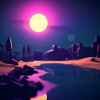 low-poly été nuit plage génératif ai photo