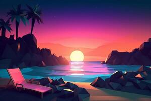 low-poly été nuit plage génératif ai photo