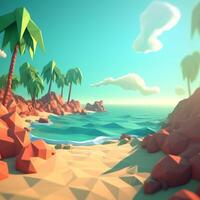 low-poly tropical plage génératif ai photo