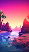 low-poly crépuscule plage Contexte génératif ai photo