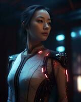 un asiatique femme dans une futuriste tenue génératif ai photo