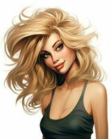 un illustration de une magnifique blond femme avec longue cheveux génératif ai photo