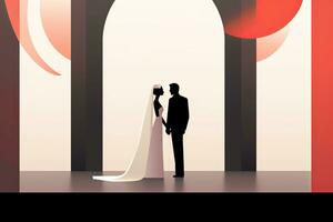 un illustration de une la mariée et jeune marié permanent dans de face de un cambre génératif ai photo