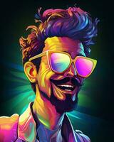 un illustration de une homme avec des lunettes de soleil et une moustache génératif ai photo