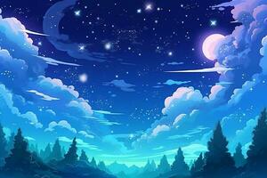 un illustration de une nuit ciel avec des nuages et étoiles génératif ai photo