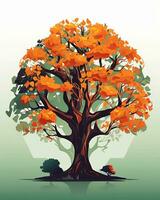 un illustration de une arbre avec Orange feuilles génératif ai photo