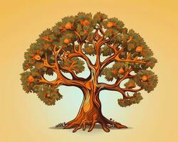un illustration de un Orange arbre sur une Jaune Contexte génératif ai photo