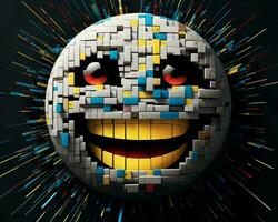 un image de une pixélisé smiley visage fabriqué en dehors de briques génératif ai photo