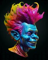 un image de une troll avec coloré cheveux génératif ai photo