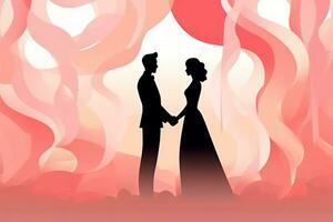 silhouette de une la mariée et jeune marié en portant mains génératif ai photo