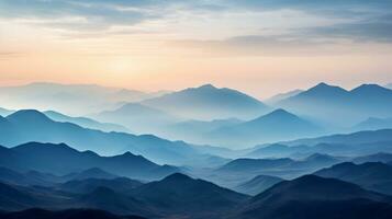 le Soleil est réglage plus de le montagnes dans cette photo génératif ai