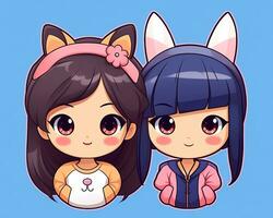 deux dessin animé les filles avec chat oreilles et queues génératif ai photo