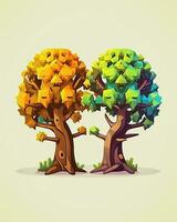 deux des arbres avec différent couleurs sont montré dans une dessin animé style génératif ai photo