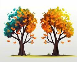 deux des arbres avec différent couleurs de feuilles génératif ai photo