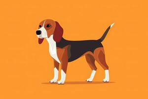 beagle chien Facile graphique illustration sur un Orange Contexte génératif ai photo