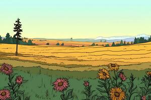 colorisé dessin de une campagne fleur Prairie génératif ai photo