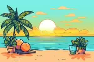 colorisé dessin de une tropical été plage génératif ai photo