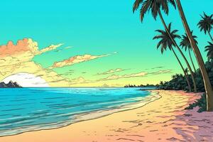 colorisé dessin de une tropical été plage génératif ai photo