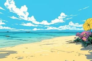 colorisé dessin de une tropical été plage génératif ai photo