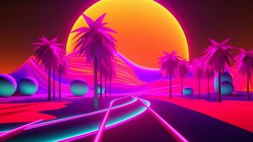 néon tropical synthwave thème 3d abstrait Contexte génératif ai photo