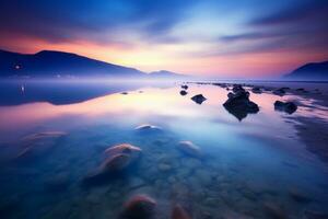 d'un autre monde crépuscule plage paysage génératif ai photo