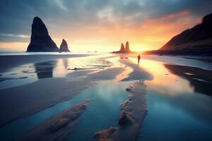 d'un autre monde crépuscule plage paysage génératif ai photo