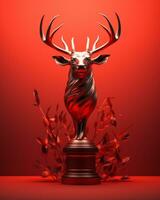 3d rendre de une cerf trophée sur une rouge Contexte génératif ai photo