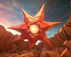 une 3d modèle de un Orange étoile dans le ciel génératif ai photo