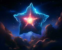 une bleu étoile dans le ciel avec des nuages et étoiles génératif ai photo