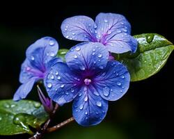 une bleu fleur avec l'eau gouttelettes sur il génératif ai photo