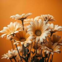 une bouquet de Jaune marguerites sur un Orange Contexte génératif ai photo