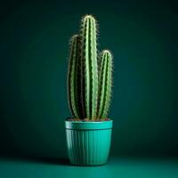 une cactus plante dans une vert pot sur une foncé Contexte génératif ai photo