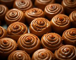 une proche en haut vue de une bouquet de Chocolat couvert des sucreries génératif ai photo