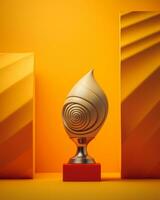 une d'or trophée sur un Orange Contexte génératif ai photo