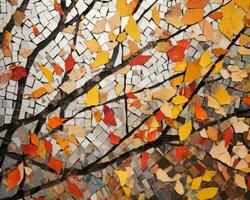 une mosaïque La peinture de une arbre avec coloré feuilles génératif ai photo