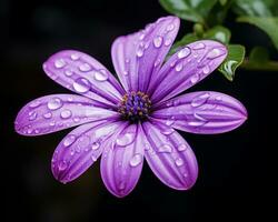 une violet fleur avec l'eau gouttelettes sur il génératif ai photo