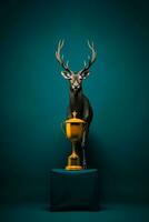 une trophée avec une cerf sur Haut de il génératif ai photo