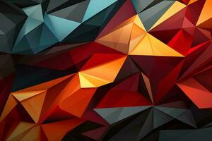 un abstrait Contexte avec beaucoup Triangles dans rouge Orange et bleu génératif ai photo