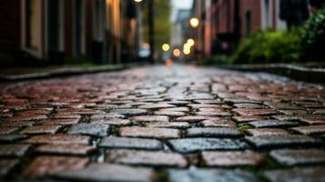 un vide pavé rue dans le pluie génératif ai photo