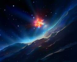 un illustration de une étoile dans le ciel plus de une Montagne génératif ai photo