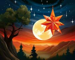 un illustration de un origami étoile dans le nuit ciel génératif ai photo