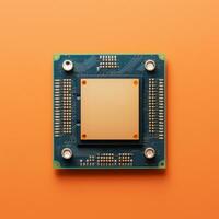 un image de une CPU puce sur un Orange Contexte génératif ai photo