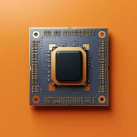 un image de une CPU puce sur un Orange Contexte génératif ai photo