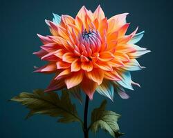 un Orange et bleu dahlia fleur sur une foncé Contexte génératif ai photo