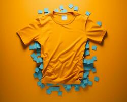 un Orange t - chemise entouré par gluant Remarques sur un Orange Contexte génératif ai photo