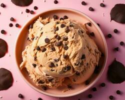 Chocolat puce la glace crème dans une bol sur une rose Contexte génératif ai photo